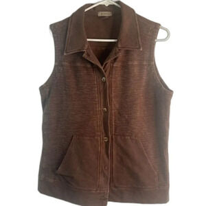 Silvany Brown Cotton Button Front Collared Western‎ Vest Women's Size Medium